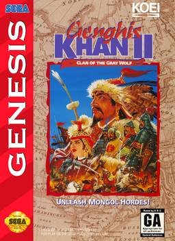 Genghis Khan II Clan of the Gray Wolf box art for Sega Genesis